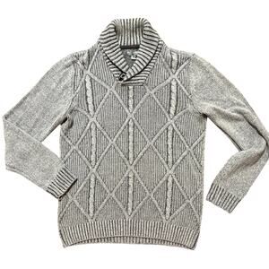 METHOD Diamond Cable Knit Grandpa Sweater in Vintage Wash Gray MEN'S L